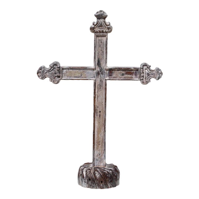 18th Century Portuguese White Baroque Wooden Cross For Sale