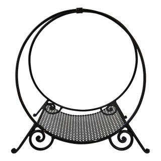 Vintage Log Holder in Metal and Perforated Black Metal, 1950s For Sale