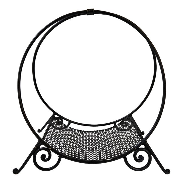 Vintage Log Holder in Metal and Perforated Black Metal, 1950s For Sale