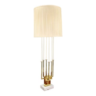 Mid Century Modern Tall Brass and Marble Base Table Lamp For Sale