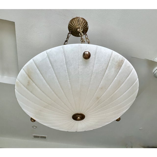 Alabaster Vintage Directoire Style French Alabaster Pendant Chandelier For Sale - Image 8 of 17