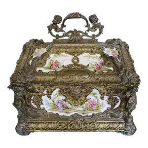Large 19th Century Bronze & Porcelain Jewelry Casket Box