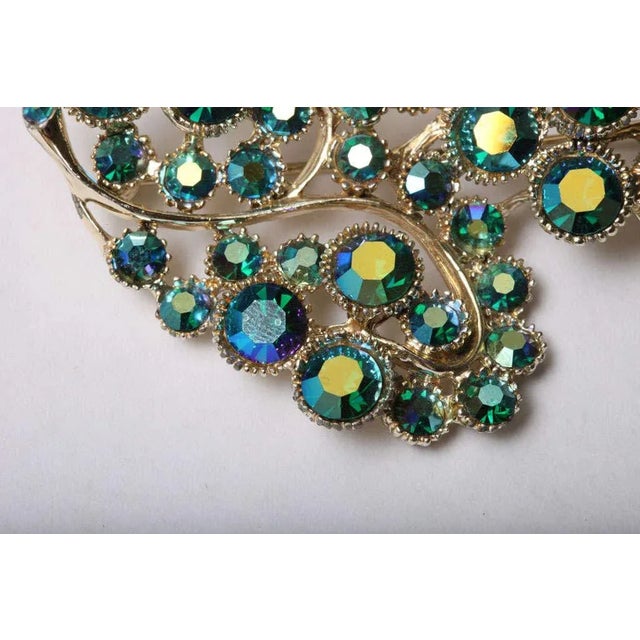 Vintage Aurora Borealis Iridescent Blues, Greens Crystal Pin or Brooch For Sale - Image 4 of 5