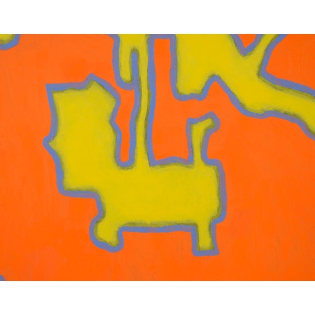 Large-scale abstract in orange of bold shapes by Bay Area artist Michael Pauker (American, b.1957). Unsigned, but was...