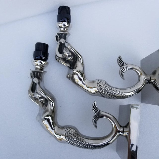 Nickel Plated Bronze Mermaid Sconces - a Pair For Sale - Image 10 of 13