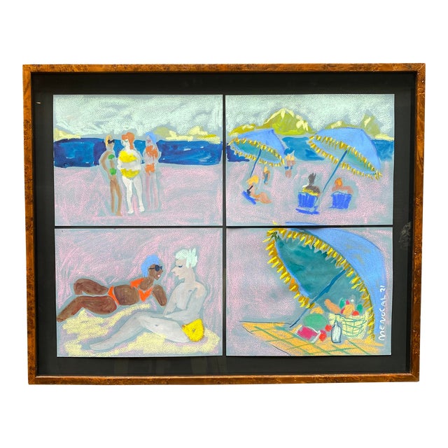 Ipanama Quadryptich Framed Original Artwork by Happy Menocal For Sale
