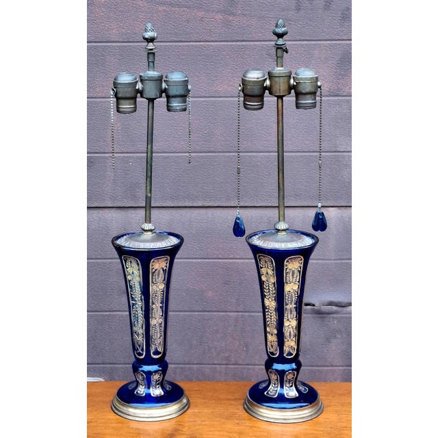 Pair of English Aesthetic Period Blue Cobalt Glass Vases, probably by Doulton's Lambeth factory and likely designed by...