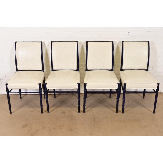 Mid-Century Modern Baker Furniture Style Mid-Century Hollywood Regency Ebonized Faux Bamboo Dining Chairs, Set of Four For Sale - Image 3 of 11