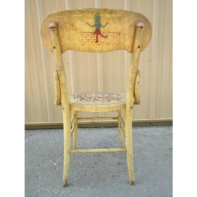 Beige Antique Rustic Primitive Distress Hand Painted Nursery Rhymes Side Accent Chair For Sale - Image 8 of 10