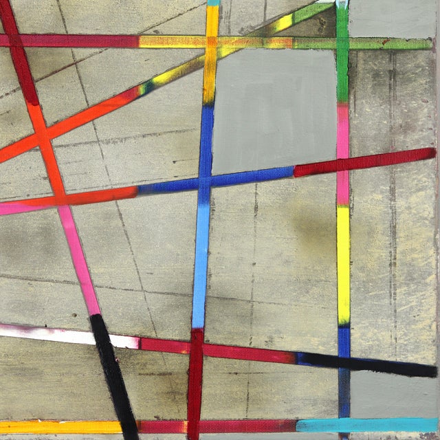 2020s Crossing Stripes - Colorful Abstract Geometric Painting Original Artwork by Petra Rös-Nickel For Sale - Image 5 of 9