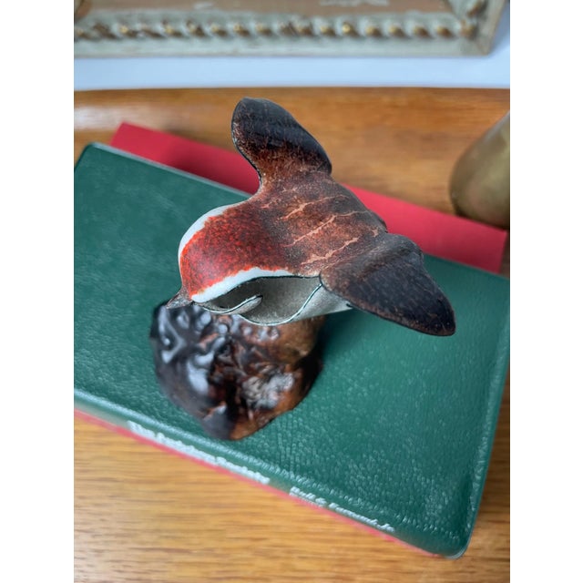 Vintage Norman Brumm Signed Enameled Copper Bird Sculpture on Burl Wood Base For Sale - Image 6 of 7