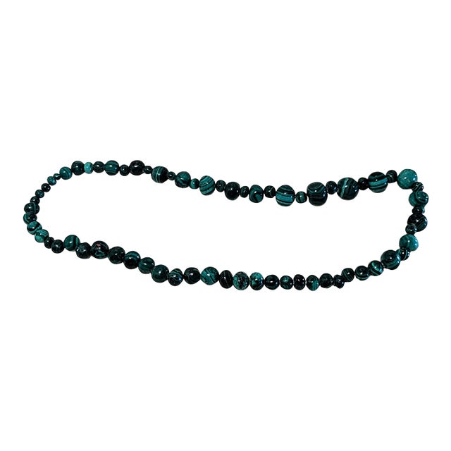 1970s 24" Hand Beaded With Alternating Sized Malachite Beads For Sale