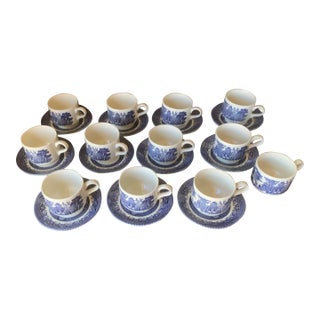 1970s Churchill Blue Willow Tea/Coffee Cup & Saucers for 12 - 23 pcs For Sale