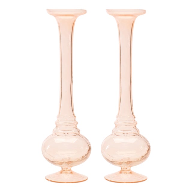 Pink Glass Stem Vase (Set of 2) For Sale