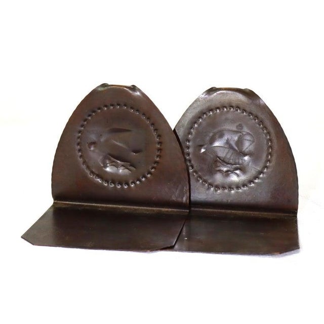 Pair of Antique Roycroft Hammered Copper Bookends With Galleons C1910 For Sale - Image 6 of 6