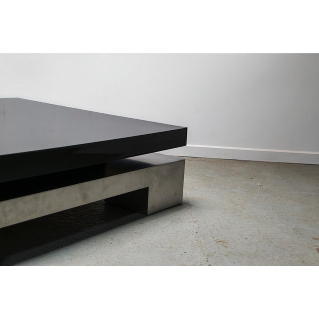 Black High Gloss and Brushed Metal Coffee Table by Nadine Charteret, 1970s For Sale - Image 3 of 9