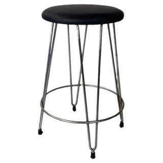 Italian Modern Stool in Black Leatherette and Steel, 1970s For Sale