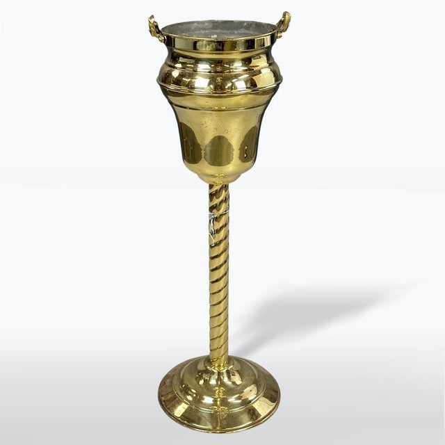 Vintage Brass Champagne Cooler on Pedestal, 1940s For Sale - Image 9 of 9
