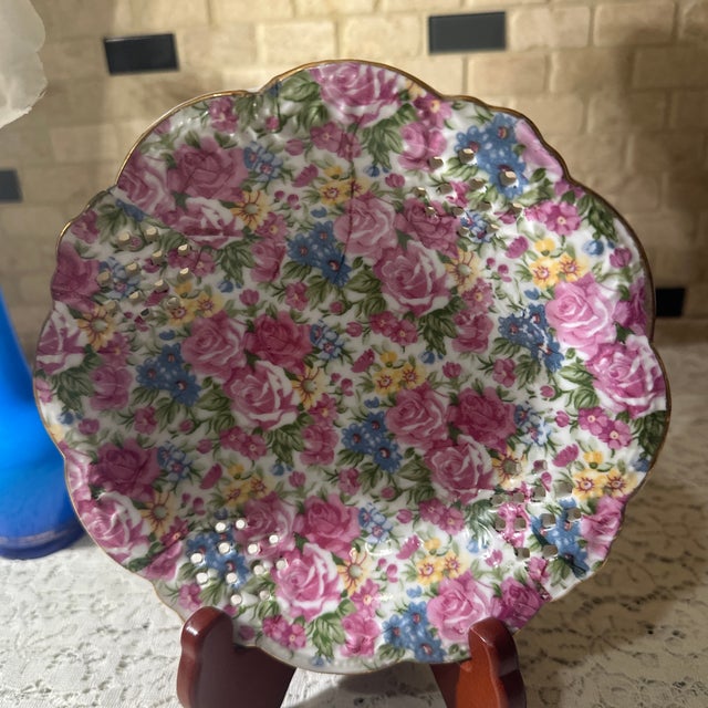 Vintage Porcelain Chintz Plate For Sale - Image 4 of 4