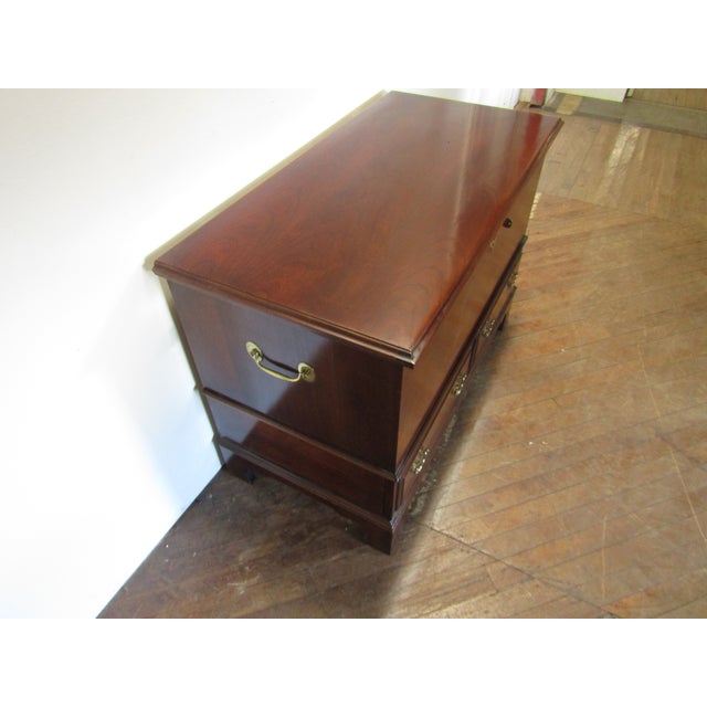 Item 86577: Lane solid cherry Chippendale style cedar lined chest. Age: 1990's Details: Cedar lined. Condition: Very clean...