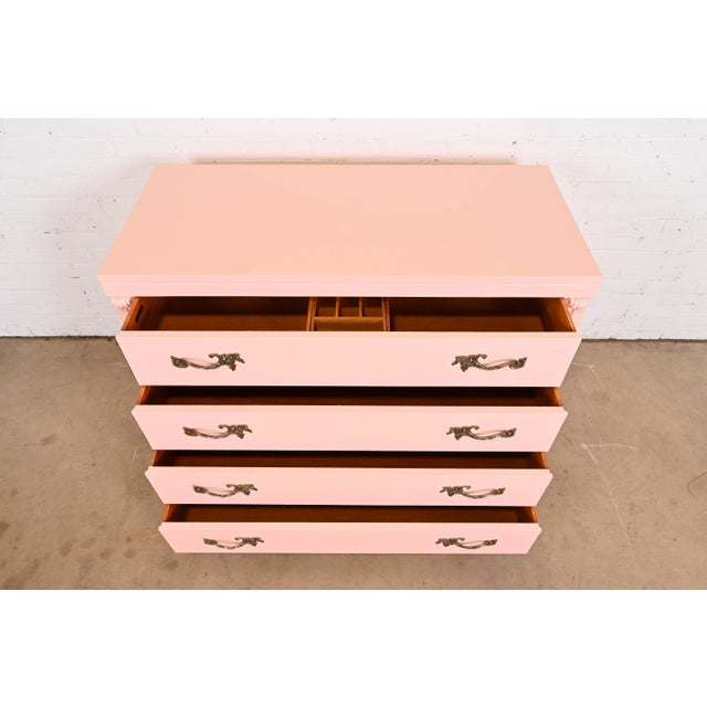 1940s John Stuart French Regency Pink Lacquered Dresser Chest, Newly Refinished For Sale - Image 5 of 12