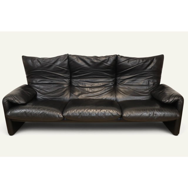 Maralunga 3-Seater Sofa in Black Leather by Vico Magistretti for Cassina, 1970s For Sale - Image 11 of 18