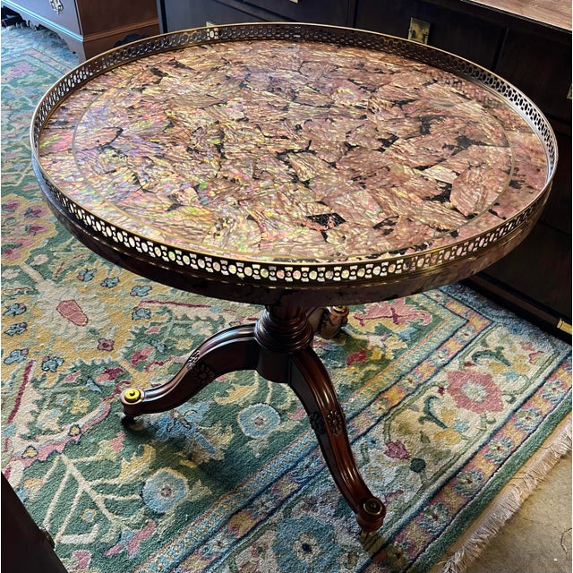 Pink Late 20th Century Maitland-Smith Round Mother-of-Pearl Table For Sale - Image 8 of 8