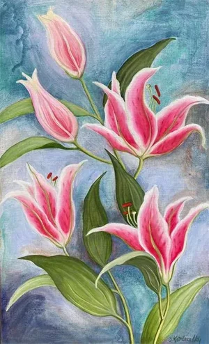 Original Floral Painting, Lily 2 by Kathleen Ney, Oil and Acrylic on Board