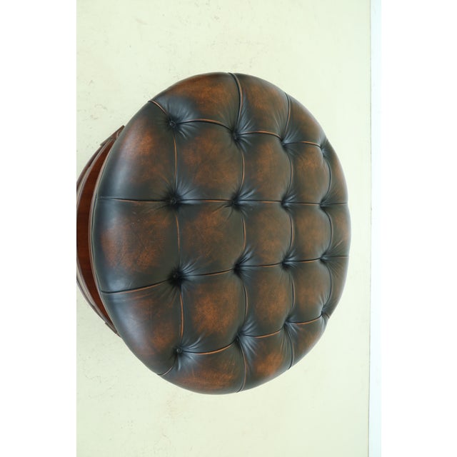 Large Round Tufted Leather Ottoman Coffee Table | Chairish
