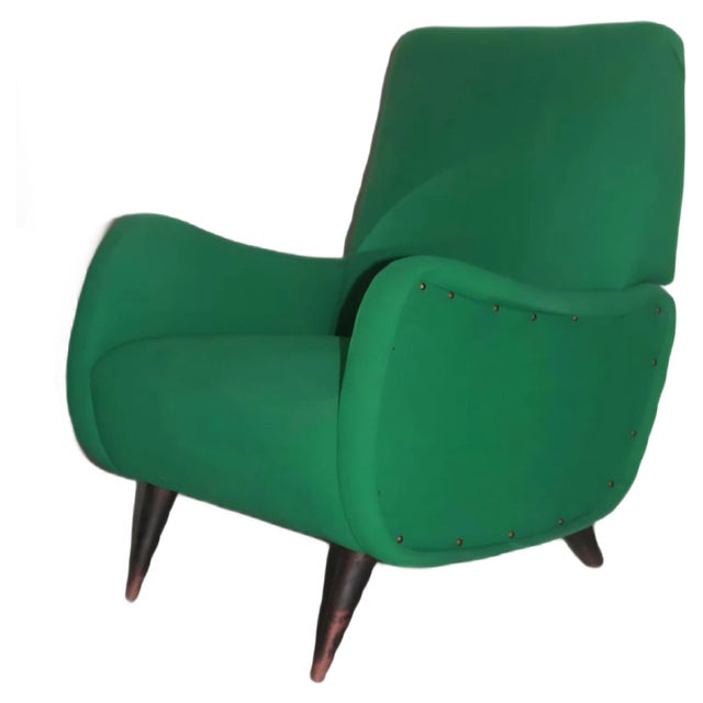 Set of Mid-Century Italian Green Armchairs, 1950s For Sale