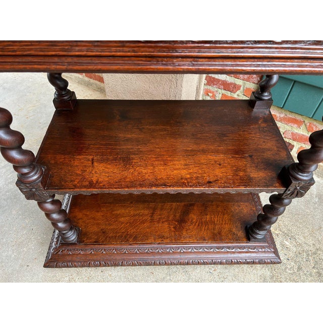 Antique English Server Console Table Jacobean Carved Oak Barley Twist C1900 For Sale In Dallas - Image 6 of 18