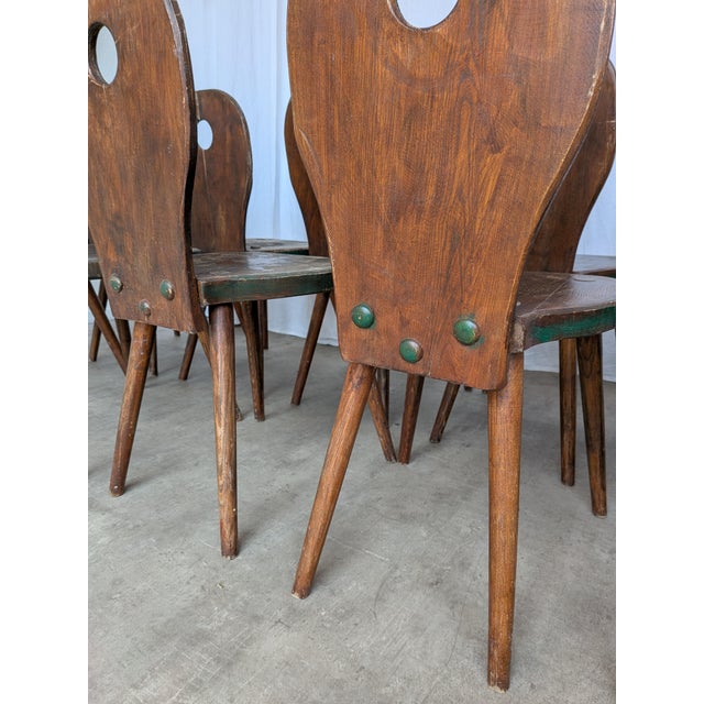 Vintage Brutalist Rustic Farmhouse Wooden Dining Chair, 1970s, Set of 8 For Sale - Image 13 of 18