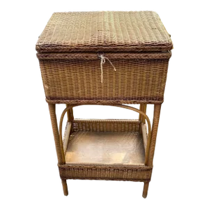1950s Vintage Wood and Wicker Sewing Basket