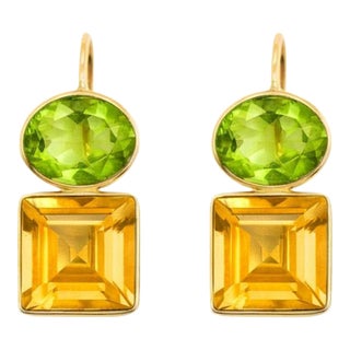 Citrine and Peridot 14k Gold Earrings, A Pair For Sale