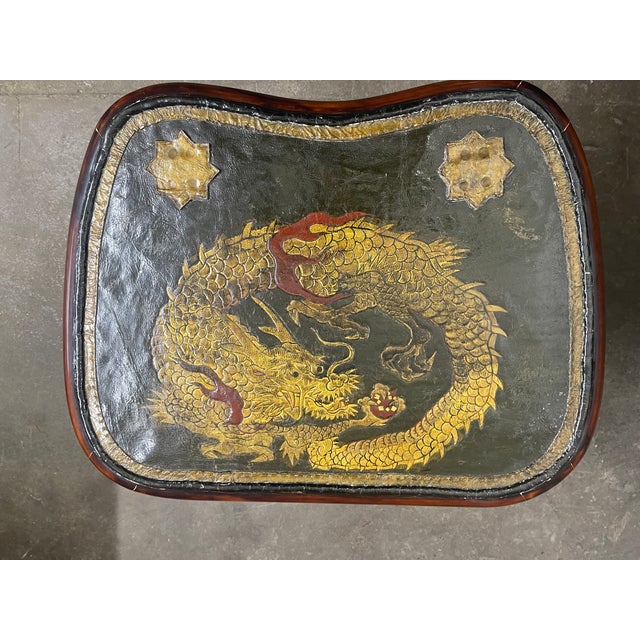 Hardwood Low Tables With an Inset Antique Japanese Leather Saddle Top—A Pair For Sale - Image 10 of 13