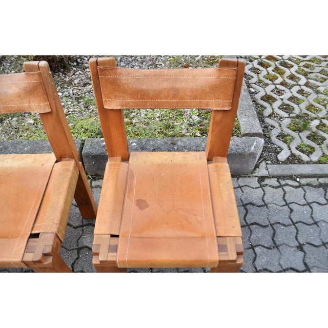 Model S11 Saddle Dining Chairs in Cognac Leather by Pierre Chapo, 1960s, Set of 3 For Sale - Image 6 of 18