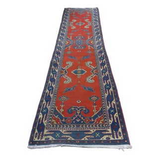 Shirvan Kazak Corridor Rug in Red and Blue Color, 1960s For Sale