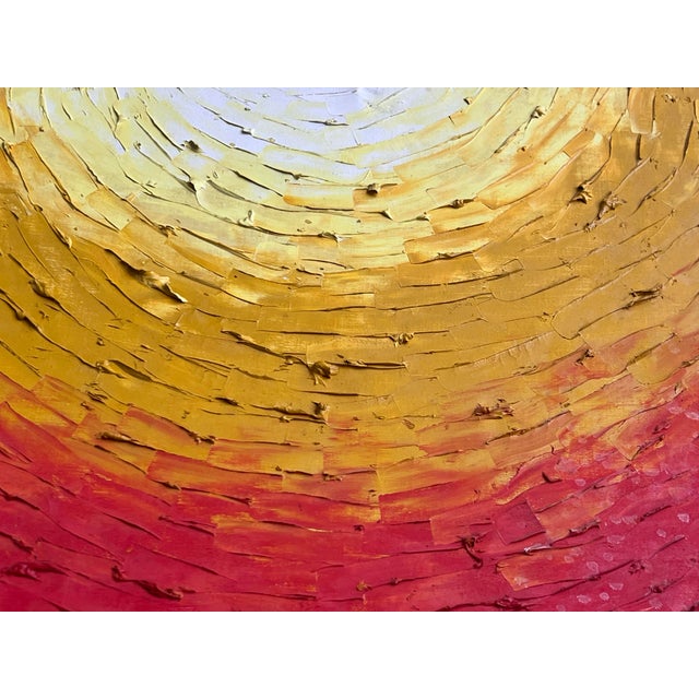 Textile 1970s Vintage Mid Century Modern Canvas Sun Sunshine Pallet Knife Oil Canvas Painting Wall Art, Framed For Sale - Image 7 of 10