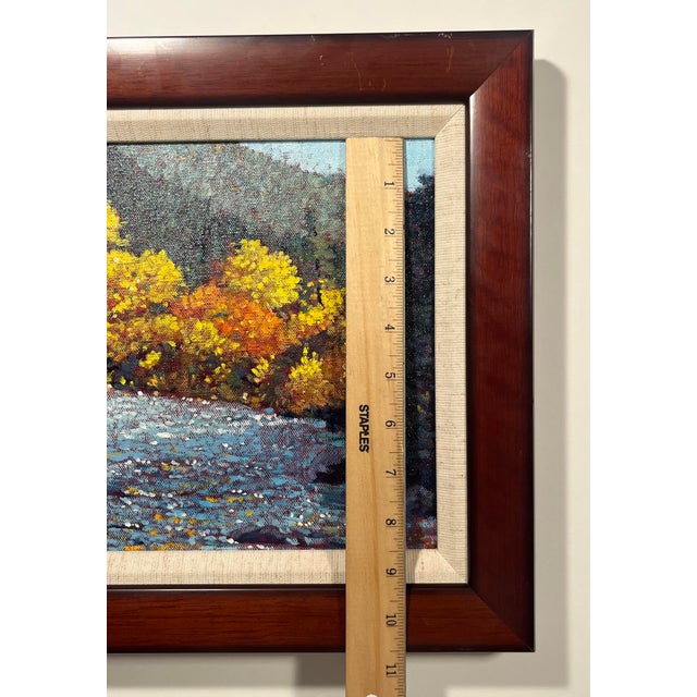 Yellow 1990s Original Acrylic on Canvas Painting by Tim Saska – Framed Autumn River Landscape For Sale - Image 8 of 8