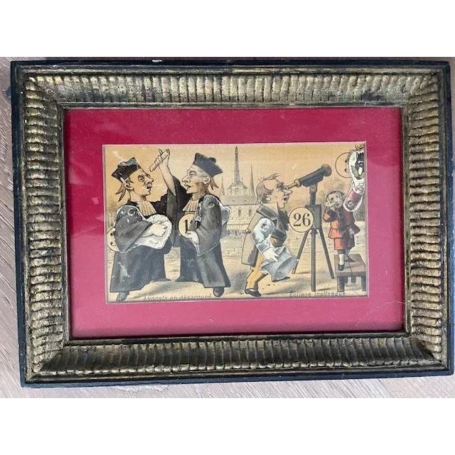 Very unique collage ephemera - likely French playing cards. Set of 3 in antique frames.