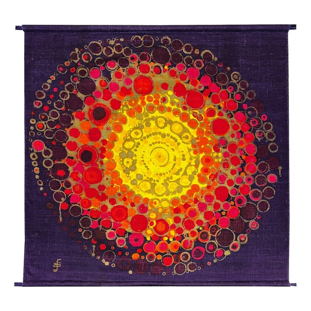 Vintage Danish Hand-Printed Textile Wall Hanging by Hans Jürgen Schöbel for Södahl, 1960s For Sale