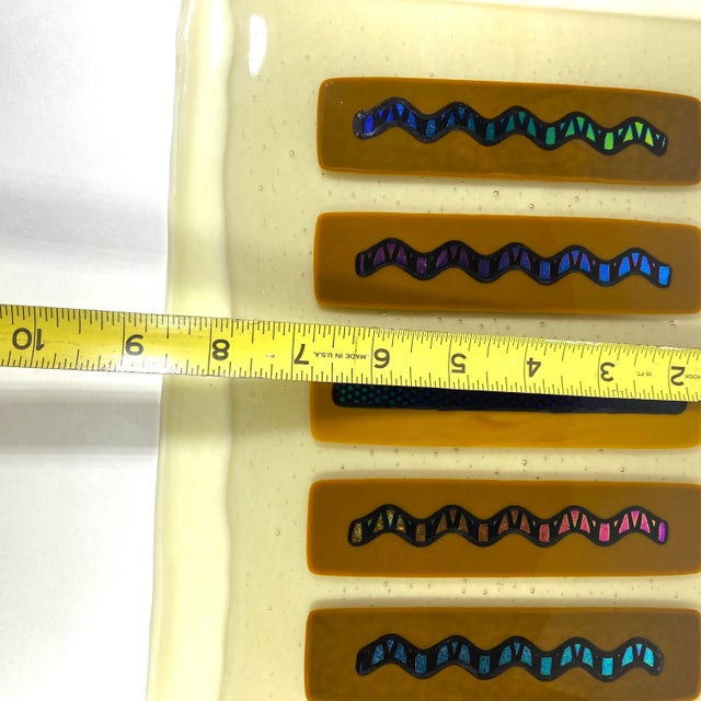 1970s 1970's Cream Fused Dichroic Art Glass Wall Art Plate Plaque For Sale - Image 5 of 9