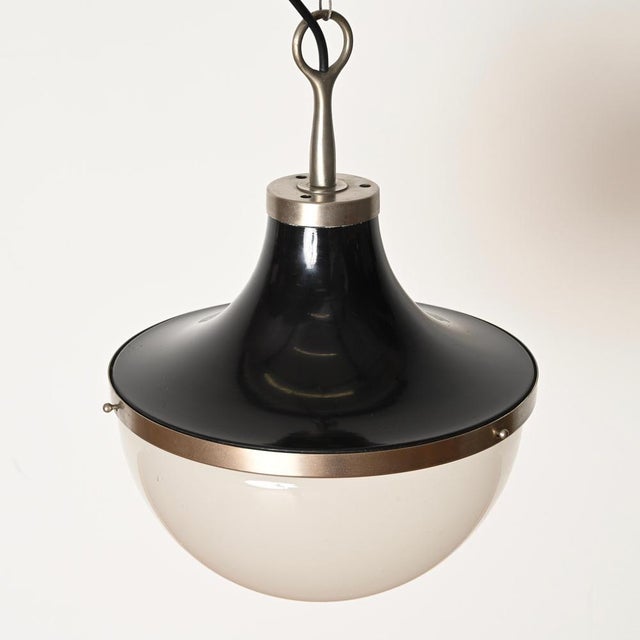 Pi Pendant in Opaline Glass and Nickel attributed to Sergio Mazza for Artemide, Italy, 1960s For Sale - Image 3 of 12