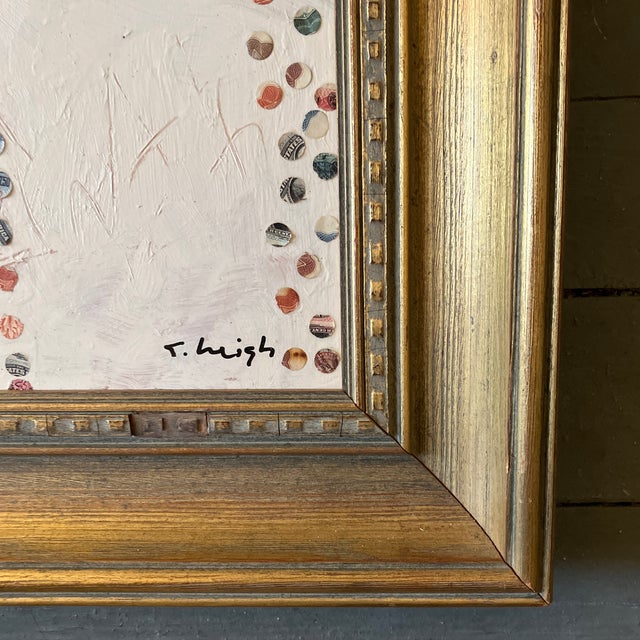 Original 16 x 20 painting & collage done with cut up money on Masonite Overall size with vintage frame is 22 x 26 signed...