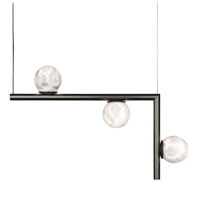 Ofione 2 Brushed Black Metal Pendant Lamp by Alabastro Italiano For Sale