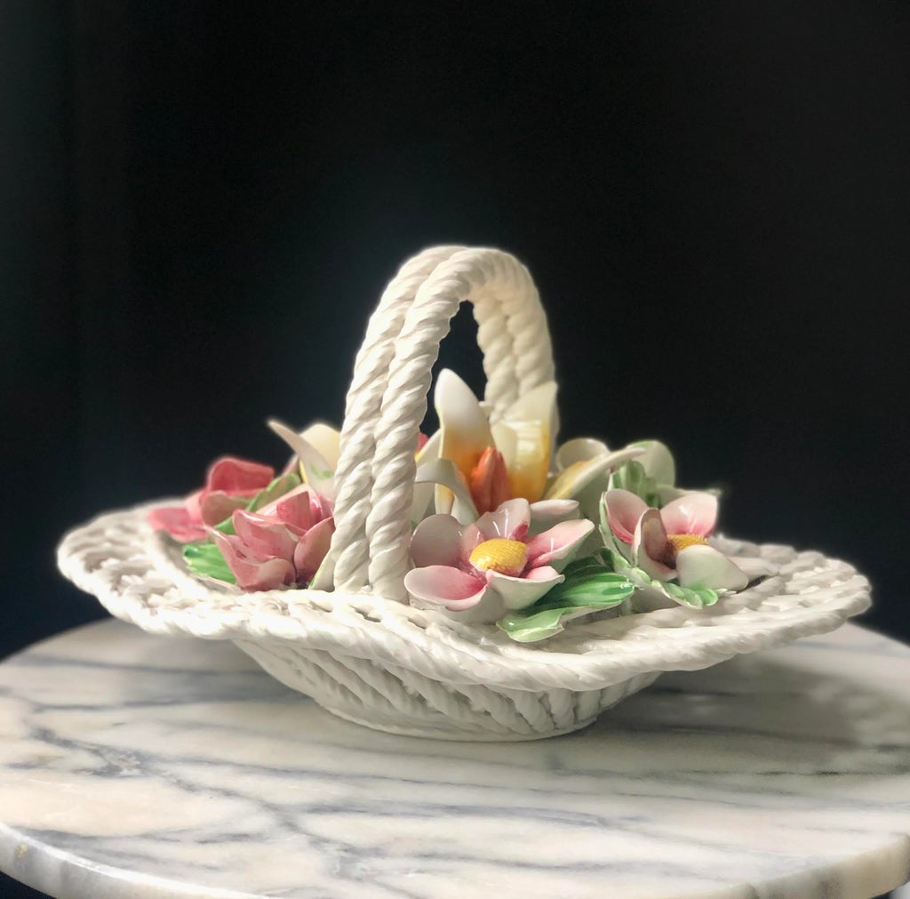 Mid-Century Italian Ceramiche Lanzarin Figural Floral Open Weave