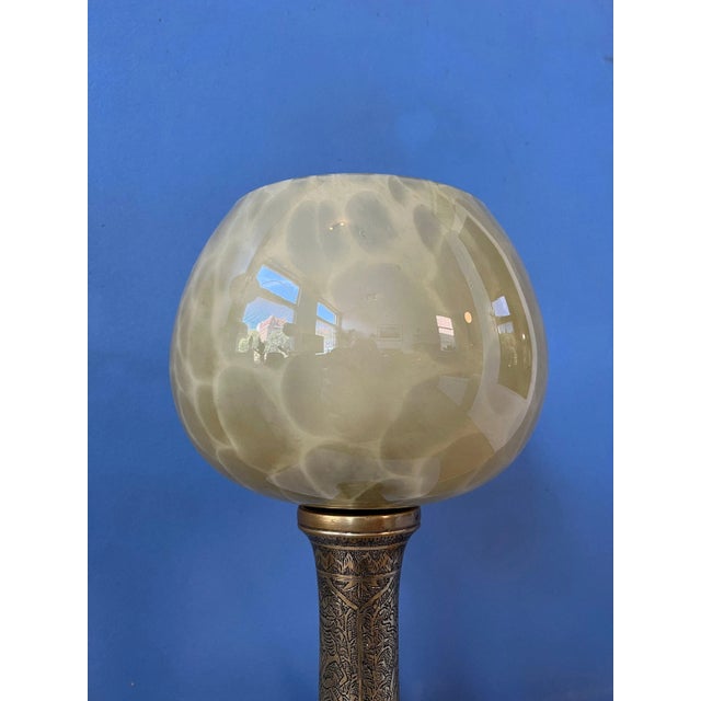 Metal Vintage Art Deco Glass Lamp with Bronze Base For Sale - Image 7 of 11