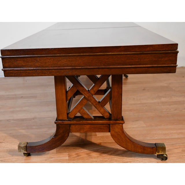 1930 English Regency Mahogany Banded Satinwood Coffee Table With Extending Leaf For Sale - Image 15 of 18