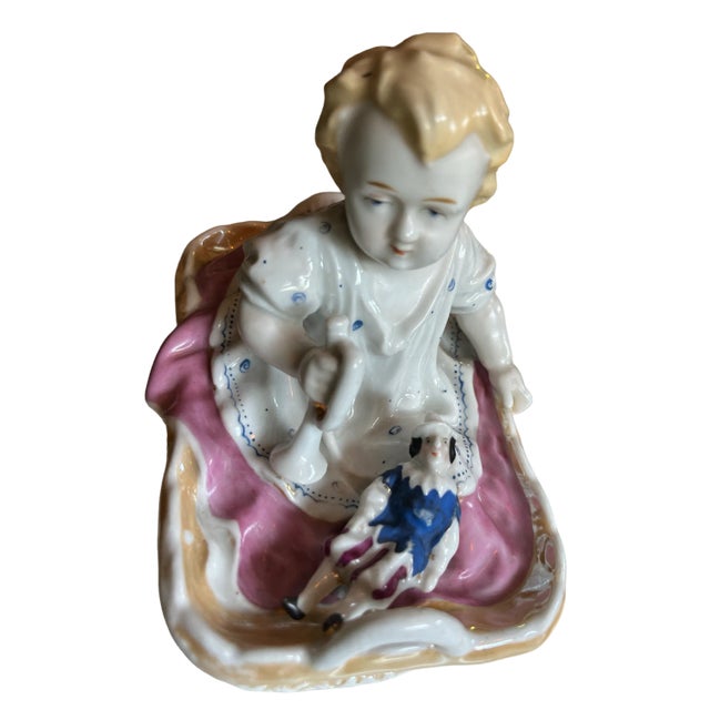 Antique 1880s Porcelain Fairing Trinket Memento Box Baby in Basket For Sale In Jacksonville, FL - Image 6 of 12