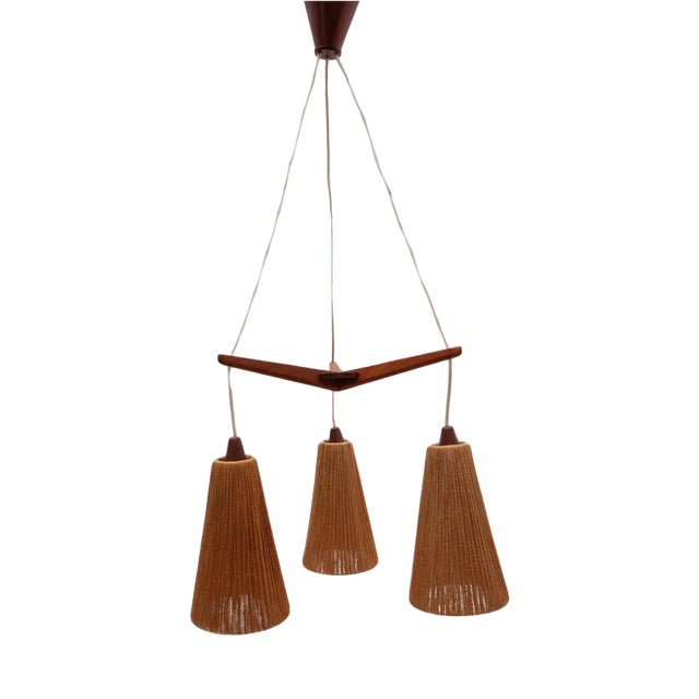 Teak and Jute Cord Pendant Cascade Lamp from Temde, 1960s For Sale